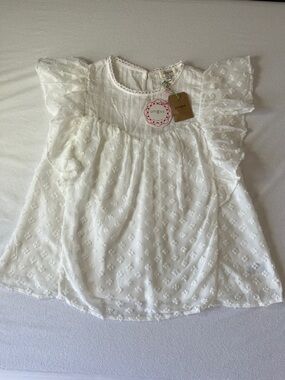 Umgee Swiss Dot Flutter Sleeve White Lined Women Sz Small Ruffled Top Fairy NEW